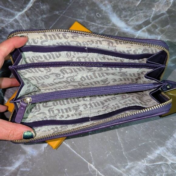 Juicy Couture Y2K "Juicy No 1" Royal Purple Terry Cloth Vintage Zip Wallet - Picture 8 of 9